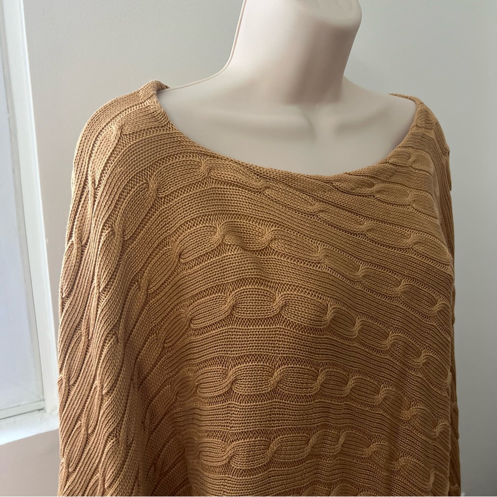 Ralph Lauren Women’s Tan Poncho Cable‎ Knit Boat Neck Sweater M/L 100% Cotton - Picture 3 of 6